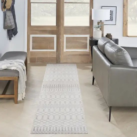 12' Gray And Ivory Moroccan Washable Runner Rug Photo 4