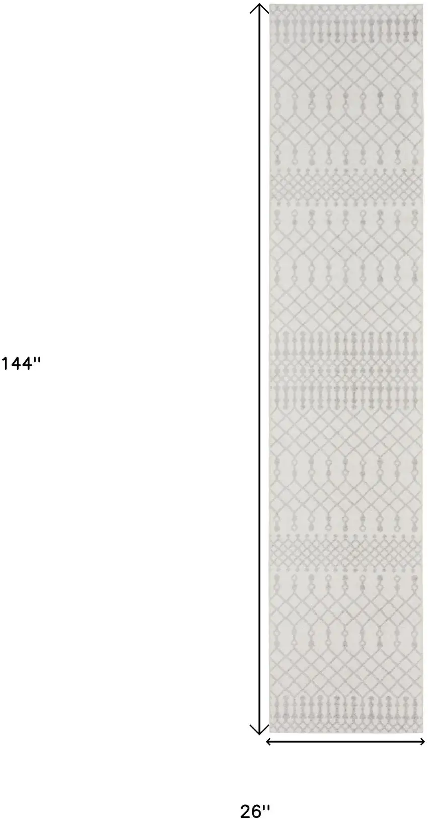 Gray and Ivory Moroccan Power Loom Washable Runner Rug Photo 3