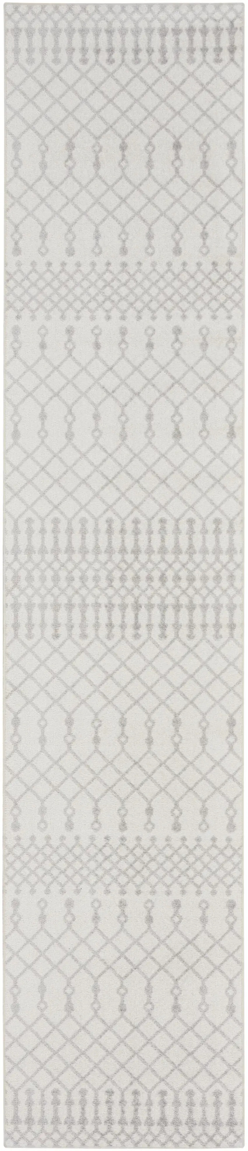 Gray and Ivory Moroccan Power Loom Washable Runner Rug Photo 2