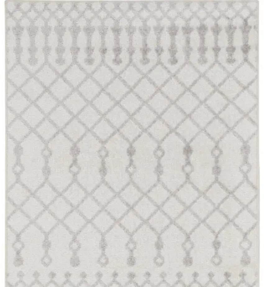 Gray and Ivory Moroccan Power Loom Washable Runner Rug Photo 5
