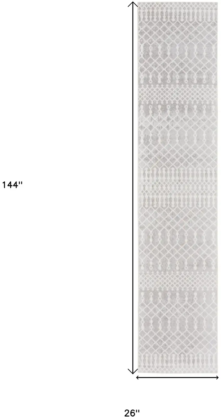 Gray and Ivory Moroccan Power Loom Washable Runner Rug Photo 3