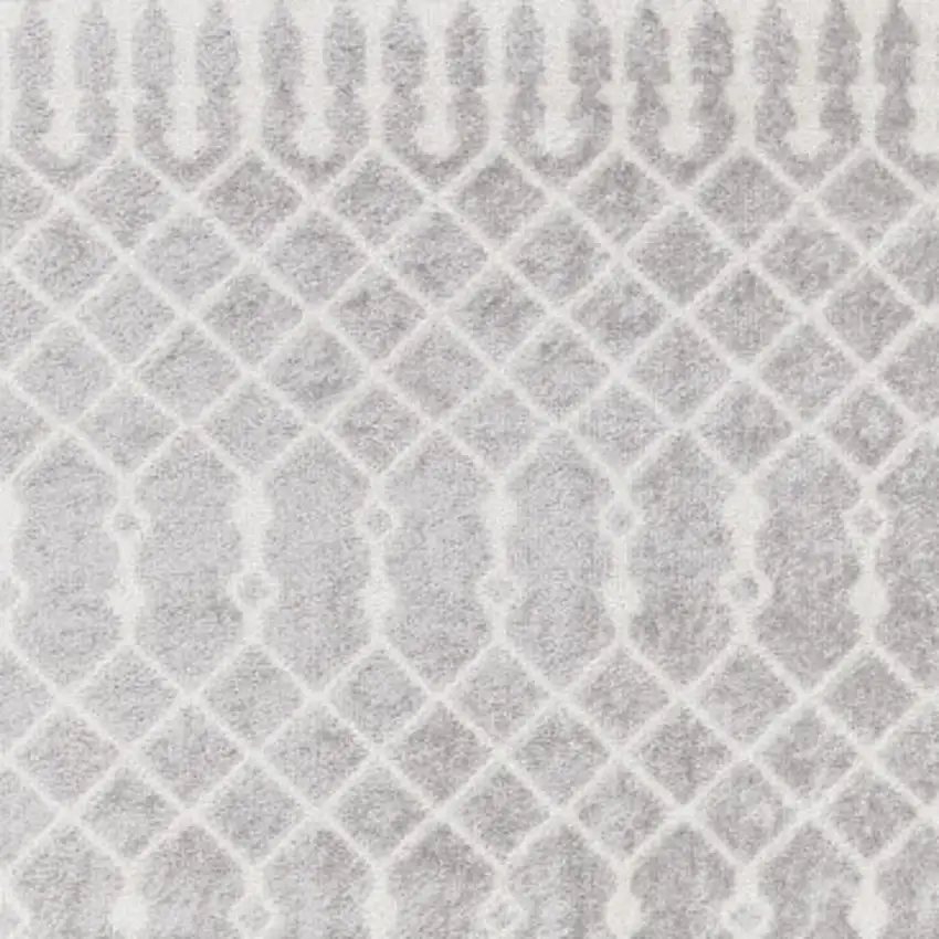 Gray and Ivory Moroccan Power Loom Washable Runner Rug Photo 6