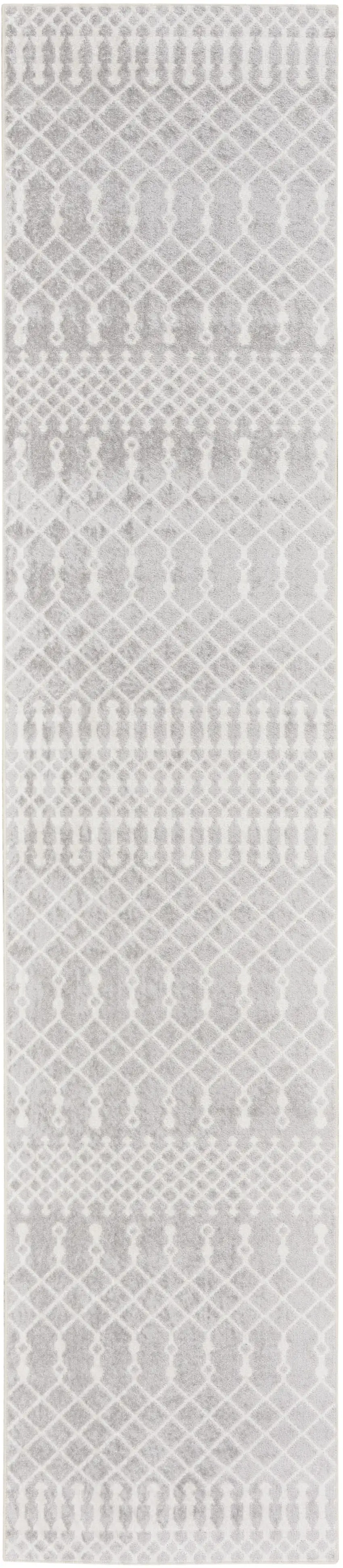 Gray and Ivory Moroccan Power Loom Washable Runner Rug Photo 4