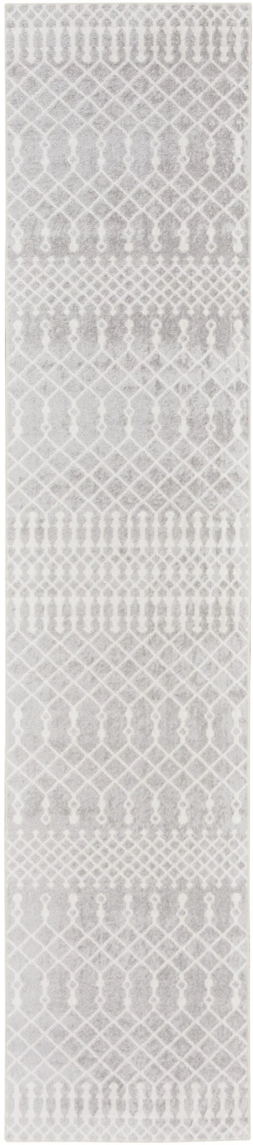 Gray and Ivory Moroccan Power Loom Washable Runner Rug Photo 2