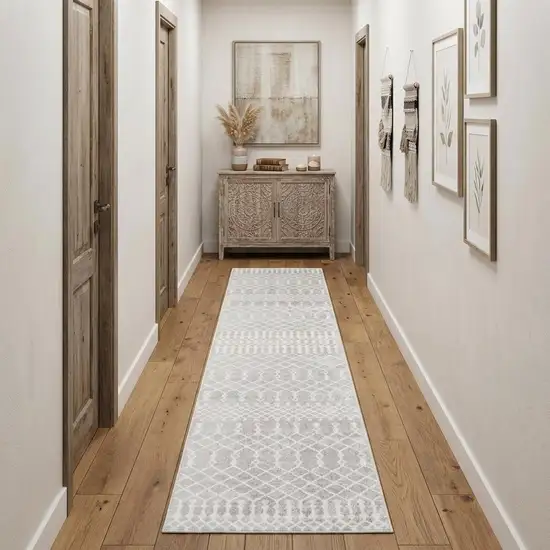 12' Gray And Ivory Moroccan Washable Runner Rug Photo 1