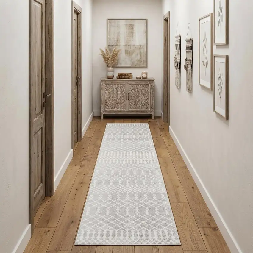 12' Gray And Ivory Moroccan Washable Runner Rug Photo 1