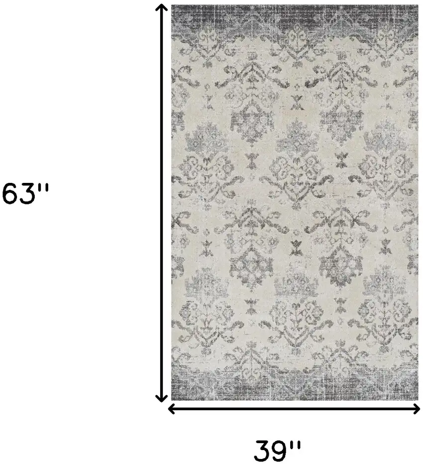 Gray and Ivory Oriental Area Rug Photo 7