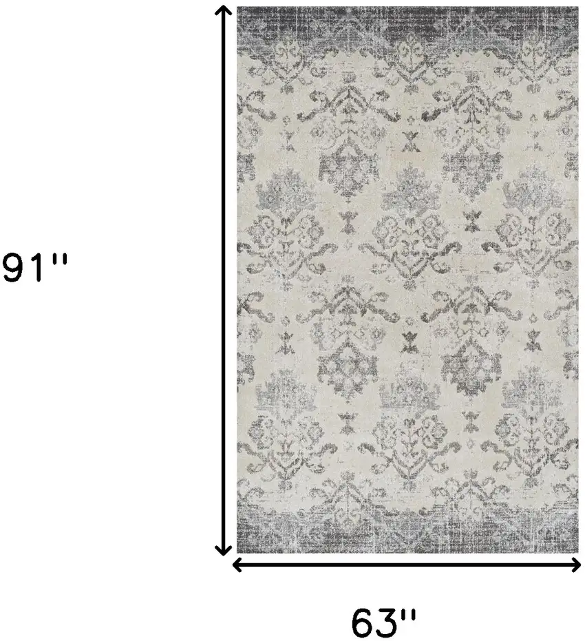 Gray and Ivory Oriental Area Rug Photo 7