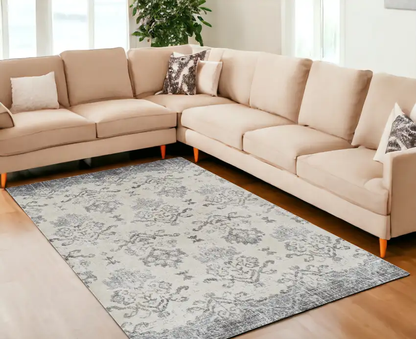 Gray and Ivory Oriental Area Rug Photo 1