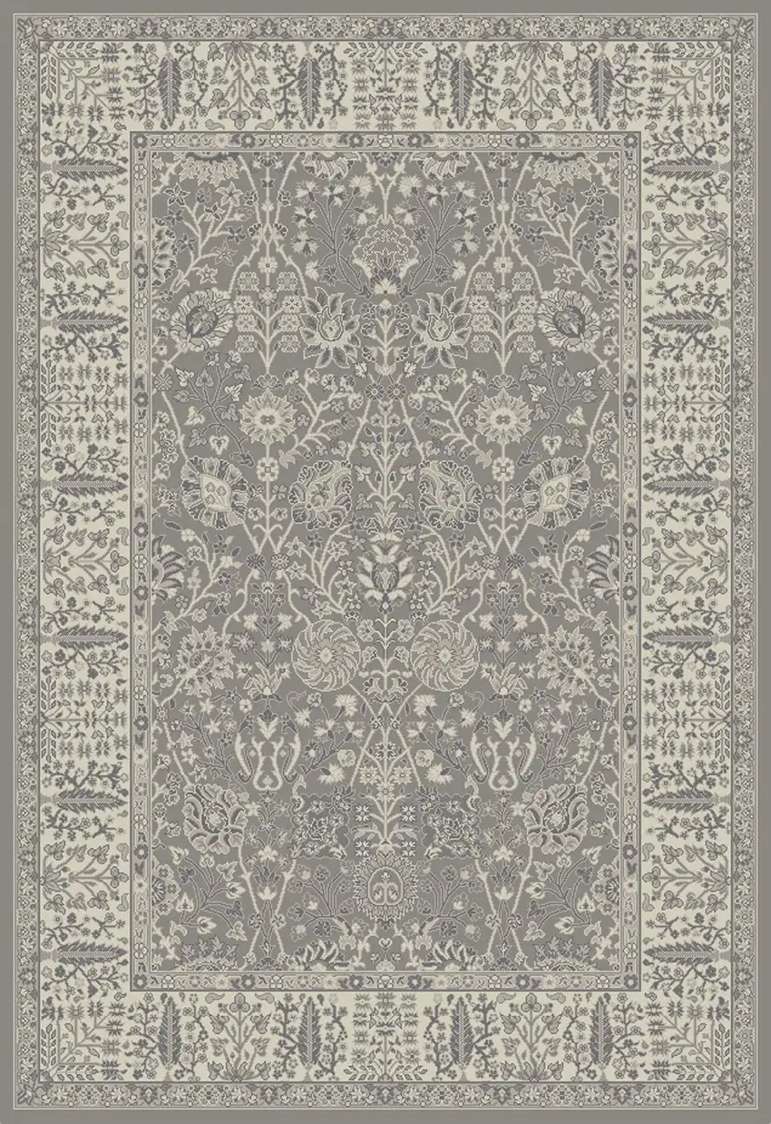 Gray and Ivory Oriental Area Rug Photo 2