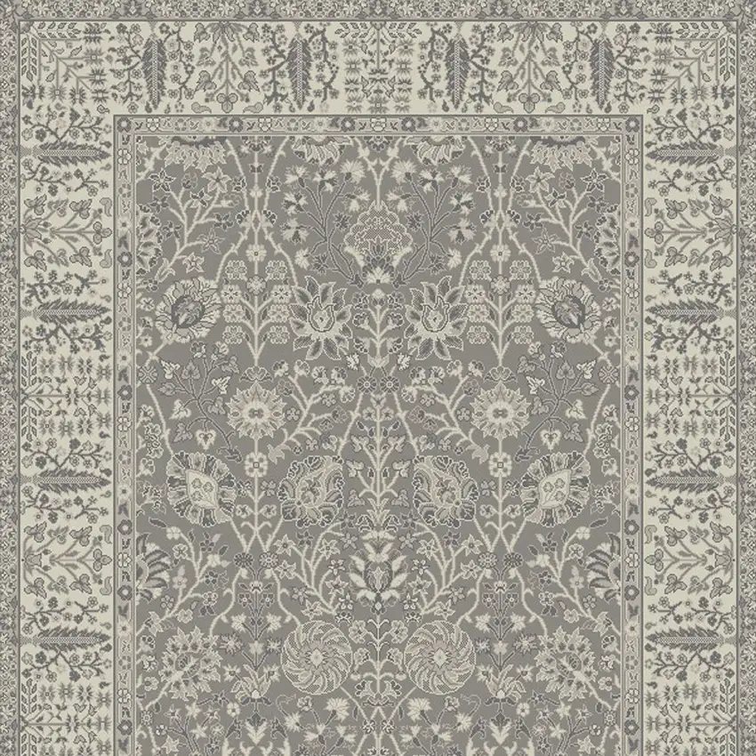 Gray and Ivory Oriental Area Rug Photo 4