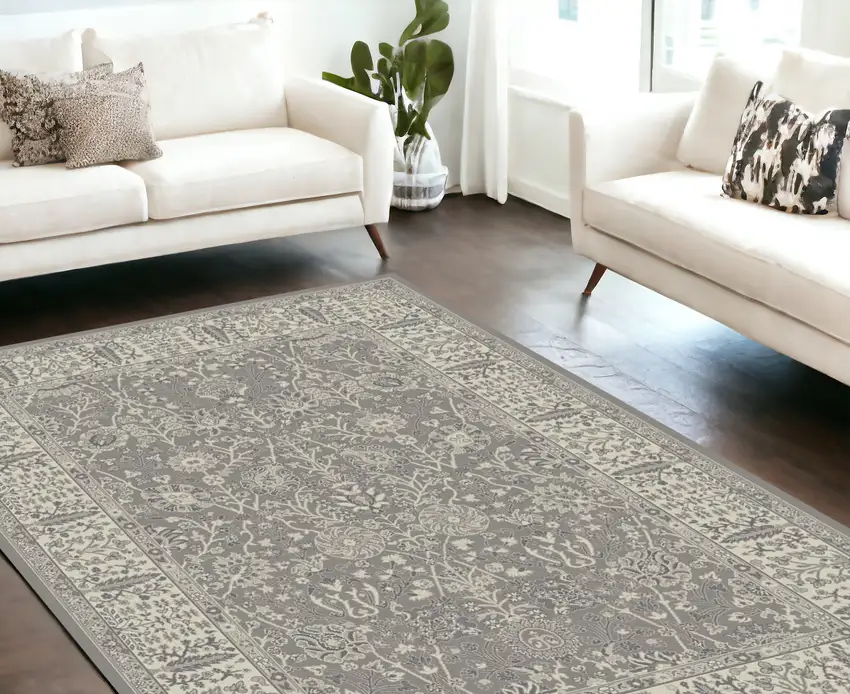 Gray and Ivory Oriental Area Rug Photo 1
