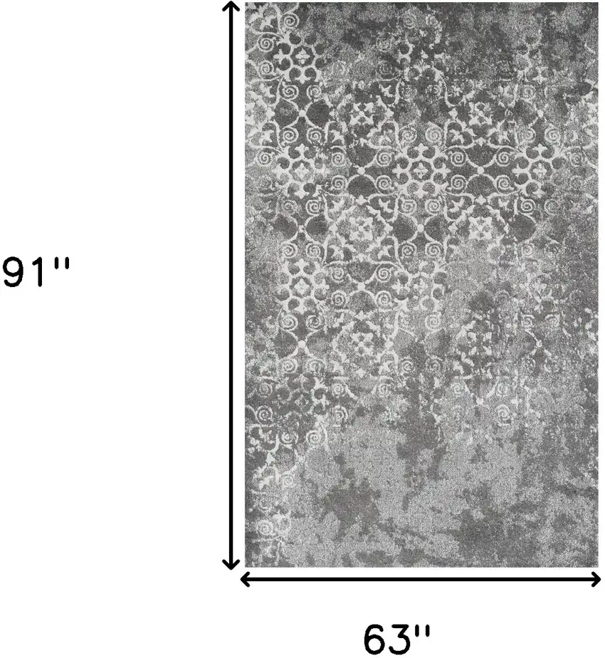 Gray and Ivory Oriental Distressed Area Rug Photo 7