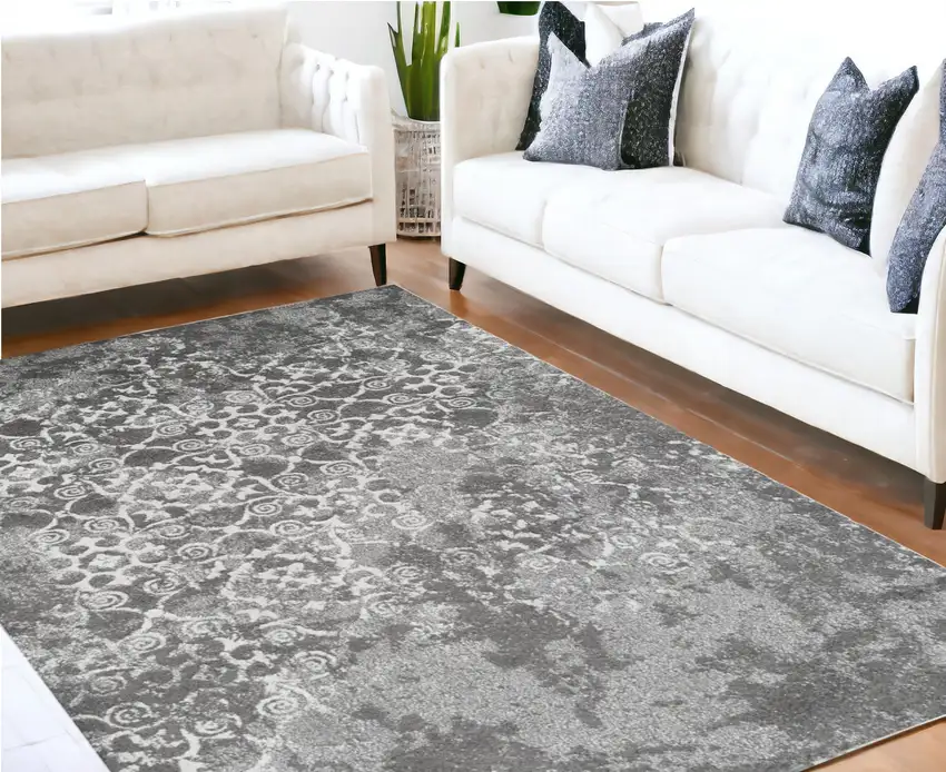 Gray and Ivory Oriental Distressed Area Rug Photo 1