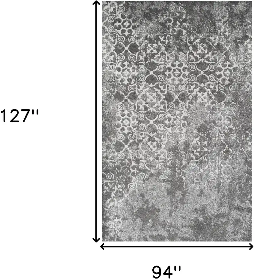 Gray and Ivory Oriental Distressed Area Rug Photo 7