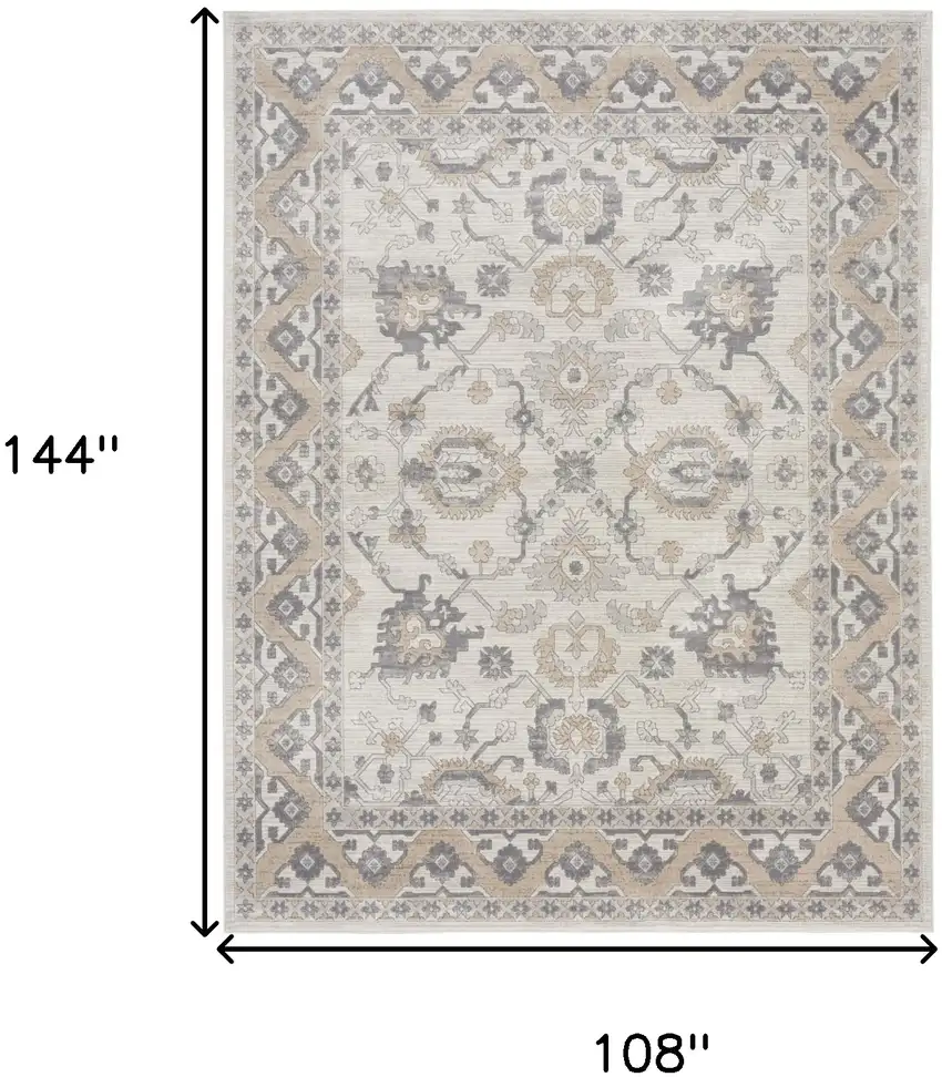 Gray and Ivory Oriental Power Loom Area Rug Photo 10