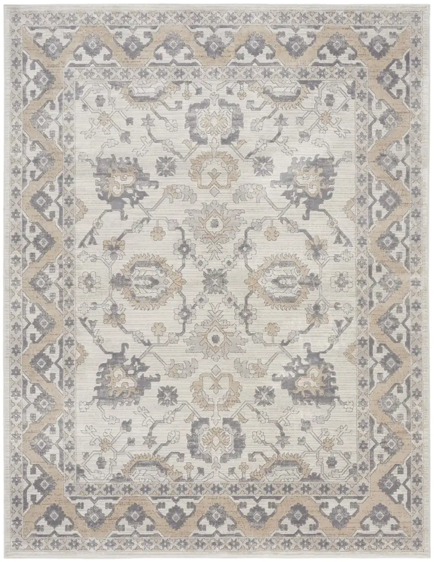 Gray and Ivory Oriental Power Loom Area Rug Photo 1