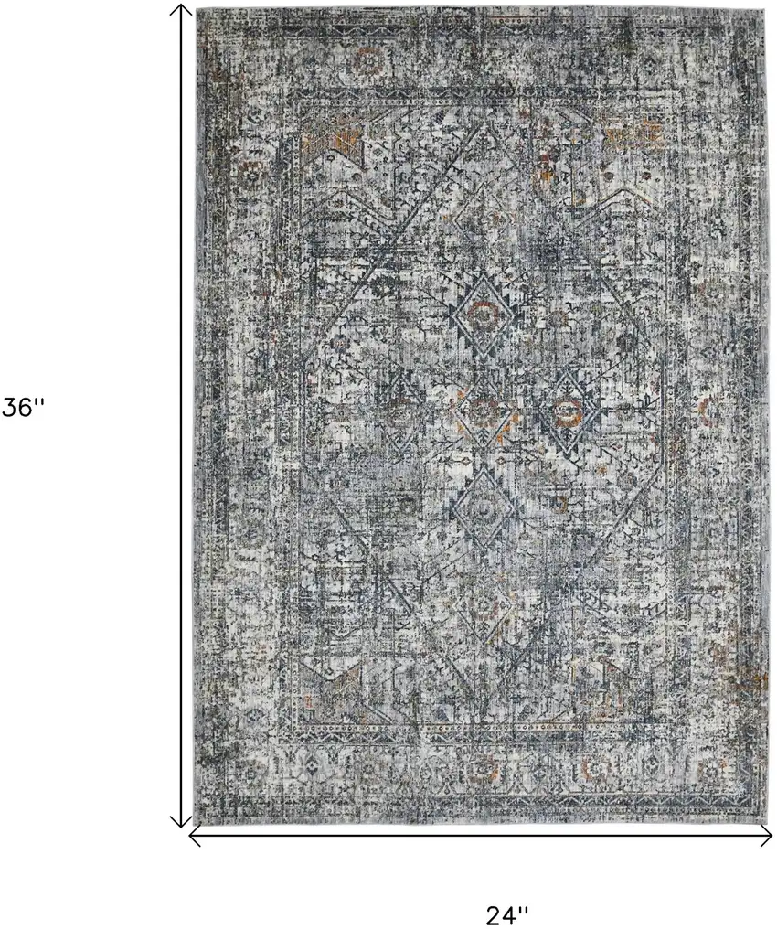 Gray and Ivory Oriental Power Loom Area Rug Photo 7