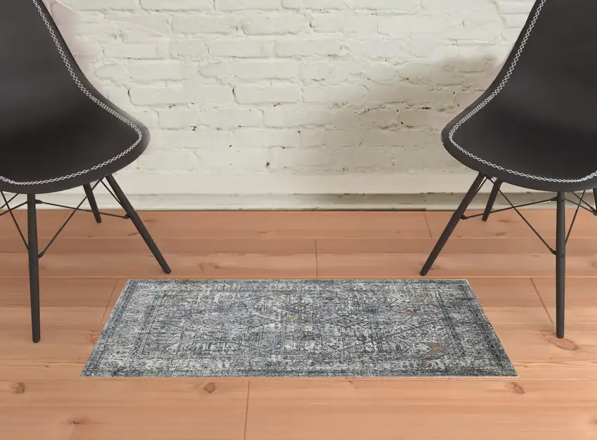 Gray and Ivory Oriental Power Loom Area Rug Photo 2
