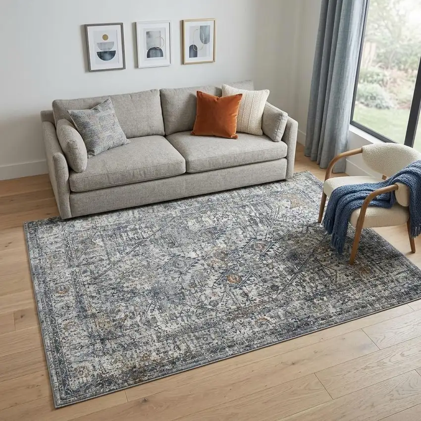 Ivory Gray And Rust Oriental Area Rug Photo 1