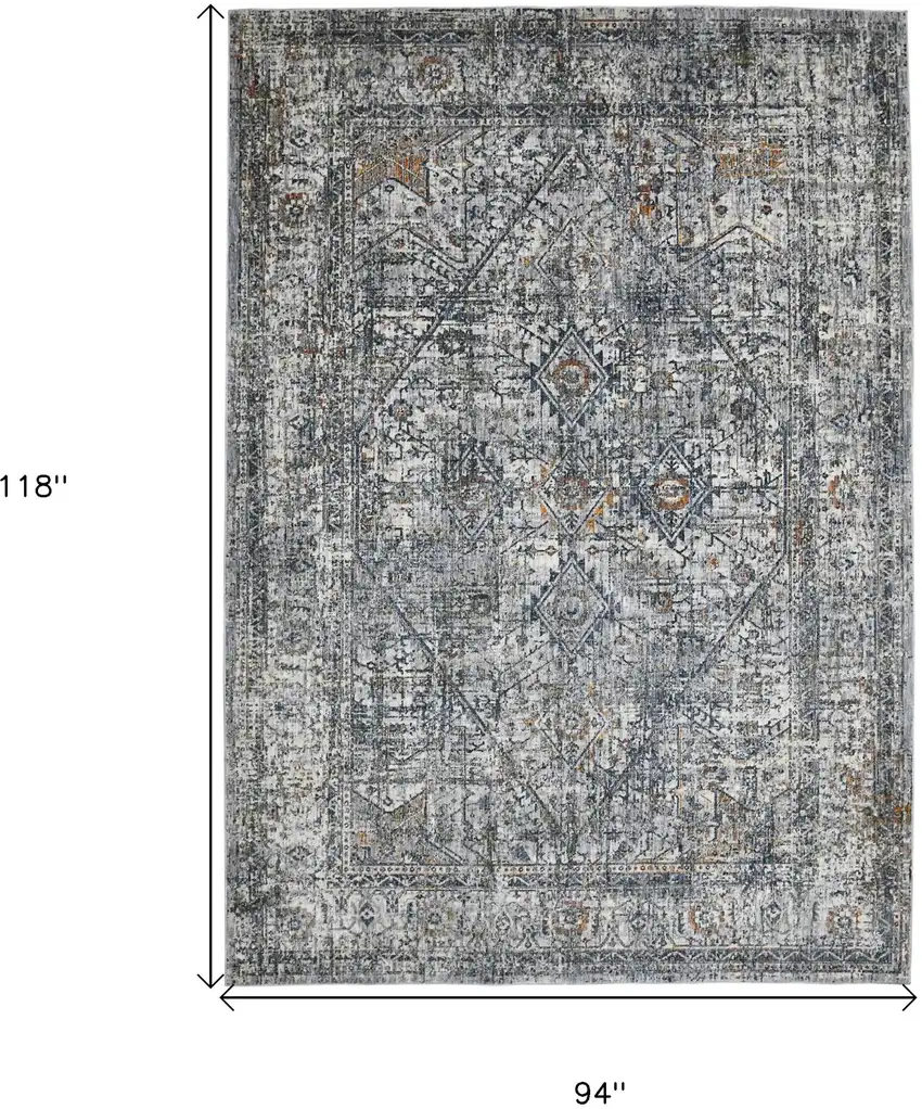 Gray and Ivory Oriental Power Loom Area Rug Photo 7