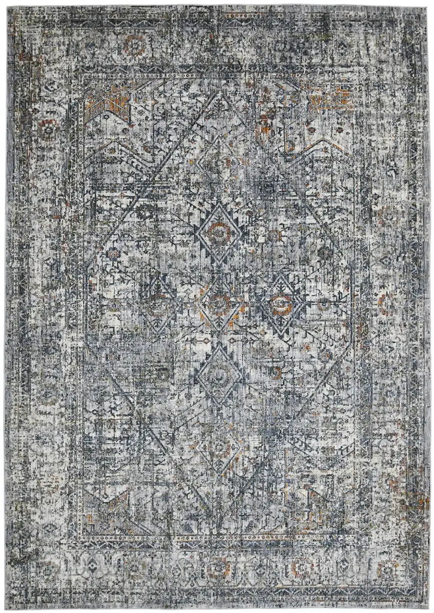 Gray and Ivory Oriental Power Loom Area Rug Photo 1
