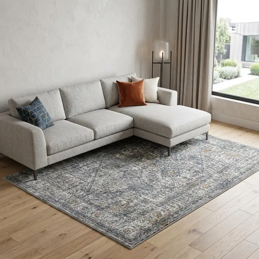 Ivory Gray And Rust Oriental Area Rug Photo 1