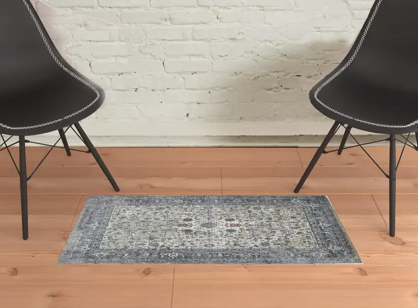 Gray and Ivory Oriental Power Loom Area Rug Photo 2