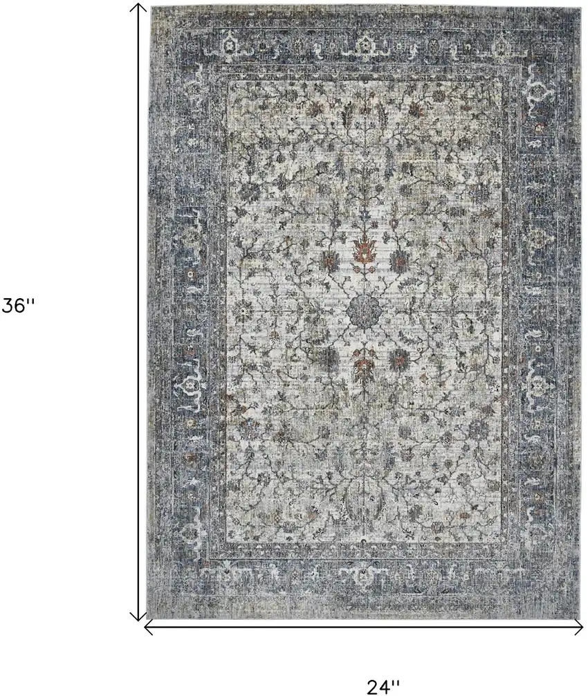 Gray and Ivory Oriental Power Loom Area Rug Photo 6