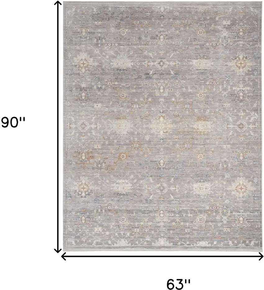 Gray and Ivory Oriental Power Loom Distressed Area Rug With Fringe Photo 10