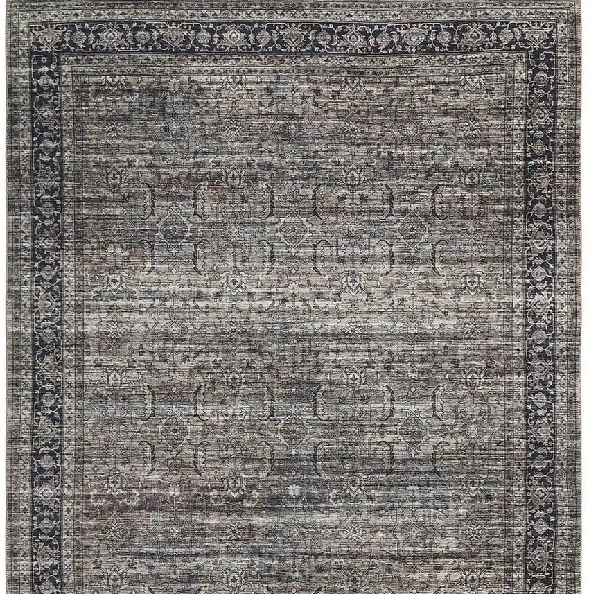 Gray and Ivory Oriental Power Loom Distressed Washable Area Rug Photo 4