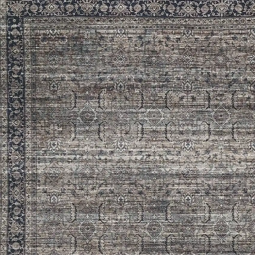 Gray and Ivory Oriental Power Loom Distressed Washable Area Rug Photo 3