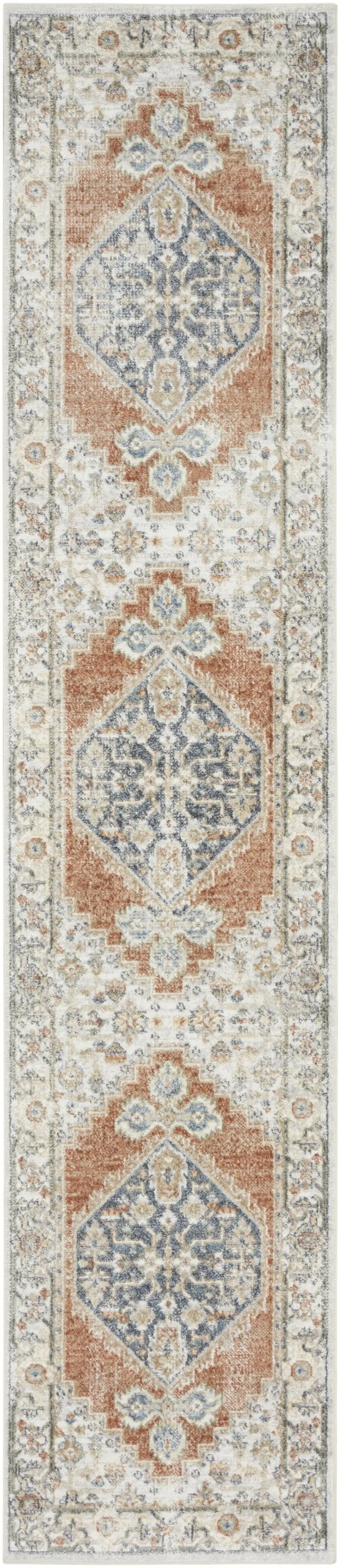 Gray and Ivory Oriental Power Loom Distressed Washable Runner Rug Photo 1