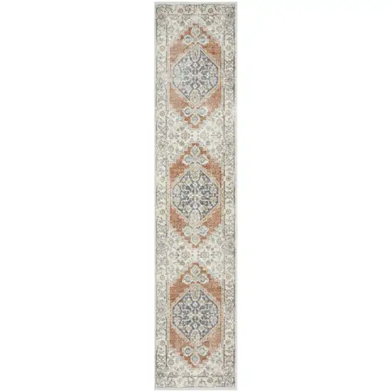 12' Gray And Ivory Oriental Distressed Washable Runner Rug Photo 1