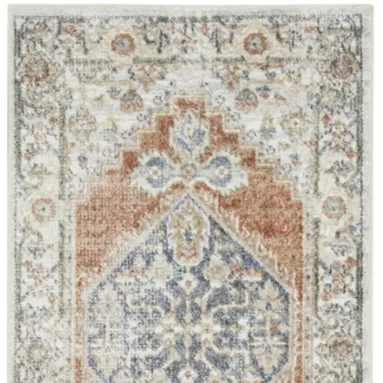 12' Gray And Ivory Oriental Distressed Washable Runner Rug Photo 4