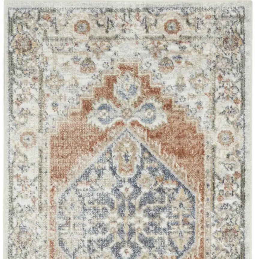 Gray and Ivory Oriental Power Loom Distressed Washable Runner Rug Photo 7