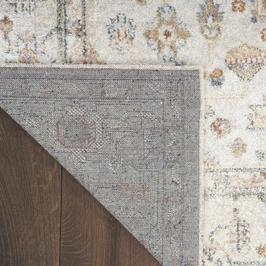 8' Gray And Ivory Oriental Distressed Washable Runner Rug Photo 9