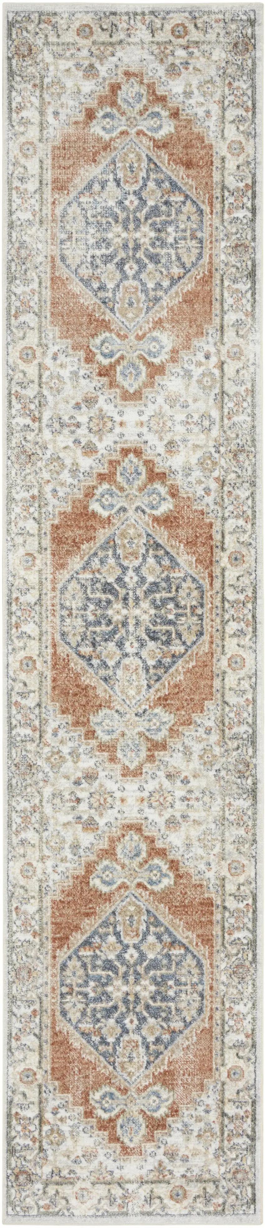 Gray and Ivory Oriental Power Loom Distressed Washable Runner Rug Photo 1