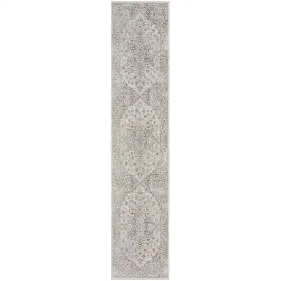 8' Gray And Ivory Oriental Washable Runner Rug Photo 4