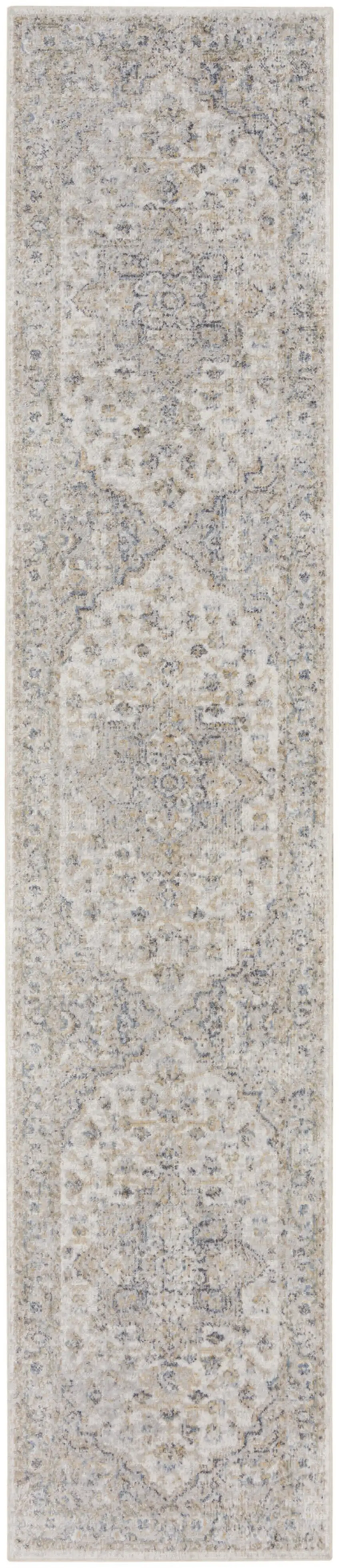 8' Gray And Ivory Oriental Washable Runner Rug Photo 4