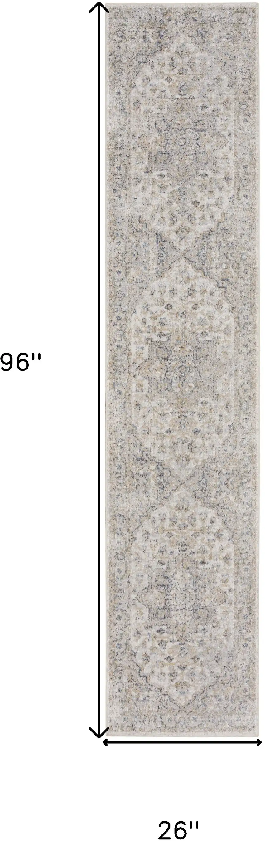 Gray and Ivory Oriental Power Loom Washable Runner Rug Photo 3