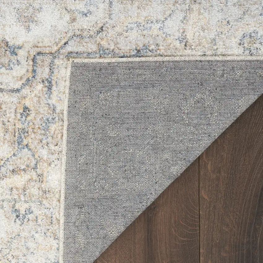 Gray and Ivory Oriental Power Loom Washable Runner Rug Photo 5