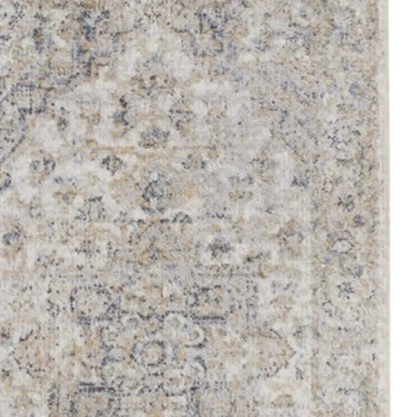 8' Gray And Ivory Oriental Washable Runner Rug Photo 2