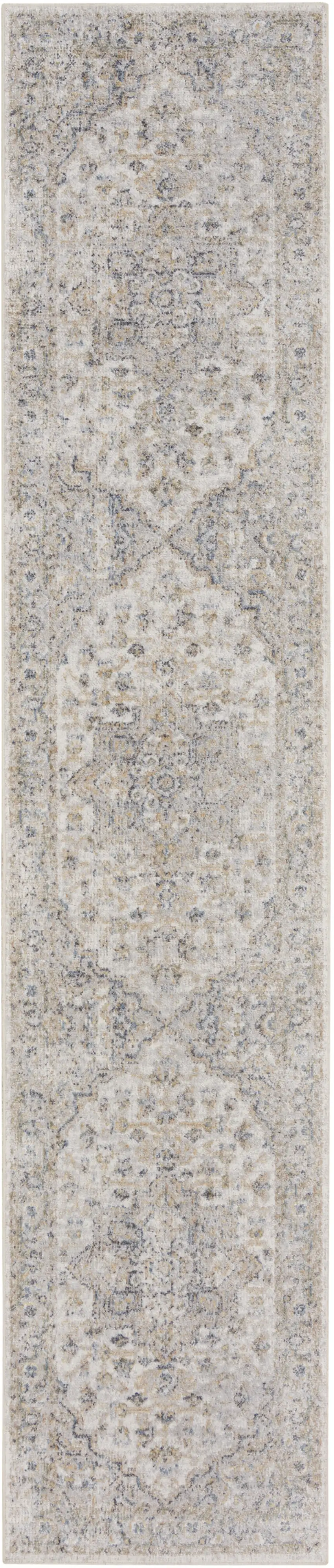 Gray and Ivory Oriental Power Loom Washable Runner Rug Photo 2