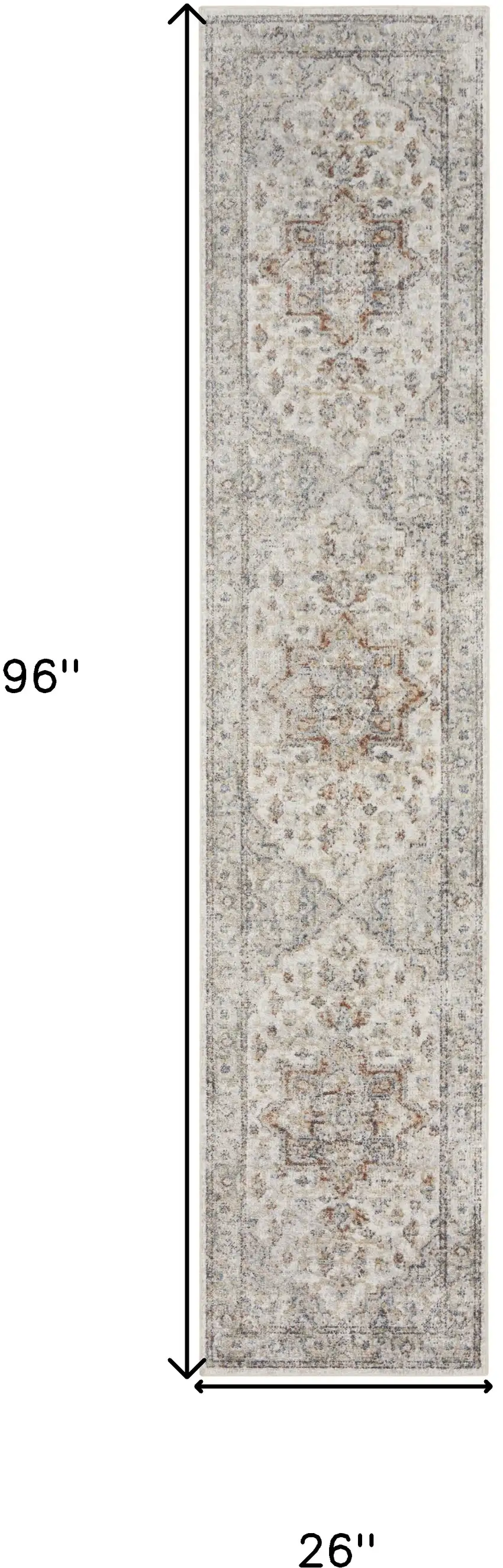 Gray and Ivory Oriental Power Loom Washable Runner Rug Photo 3