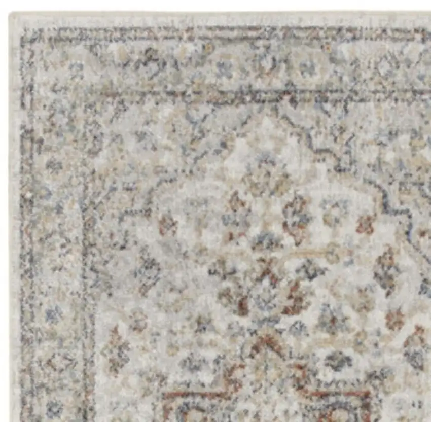 8' Gray And Ivory Oriental Washable Runner Rug Photo 2