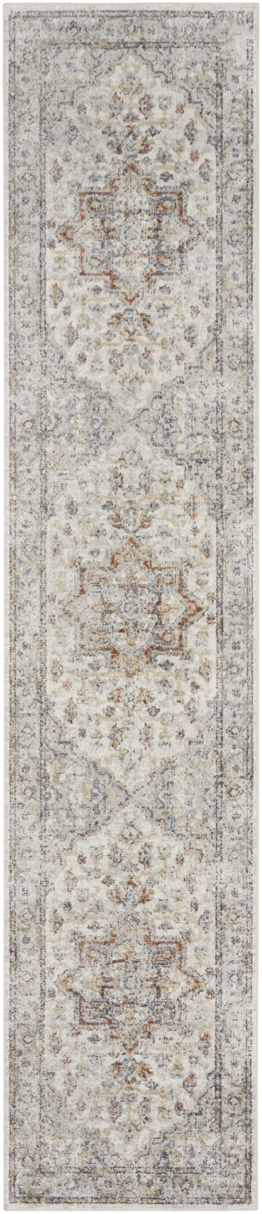 Gray and Ivory Oriental Power Loom Washable Runner Rug Photo 2