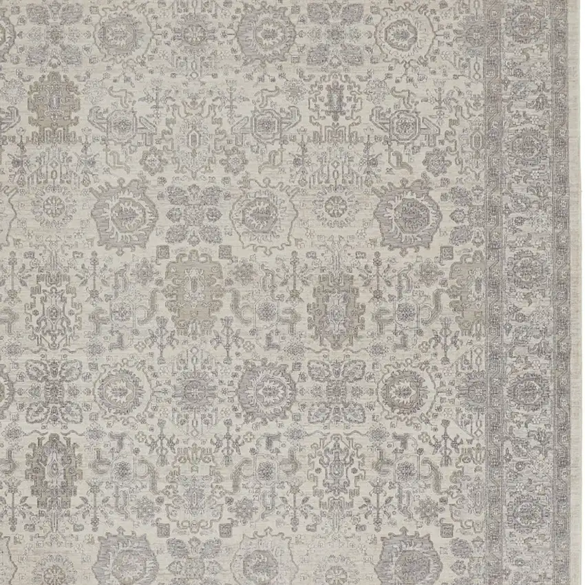 Gray and Ivory Oriental Power Loom Worn Faded Area Rug With Fringe Photo 7