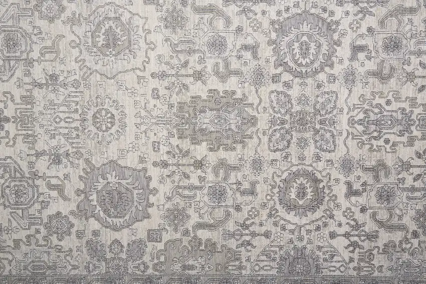 Gray and Ivory Oriental Power Loom Worn Faded Area Rug With Fringe Photo 6
