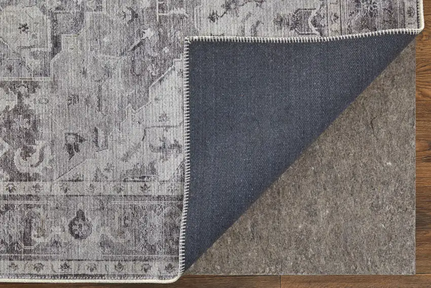 Gray and Ivory Oriental Power Loom Worn Faded Washable Area Rug Photo 9